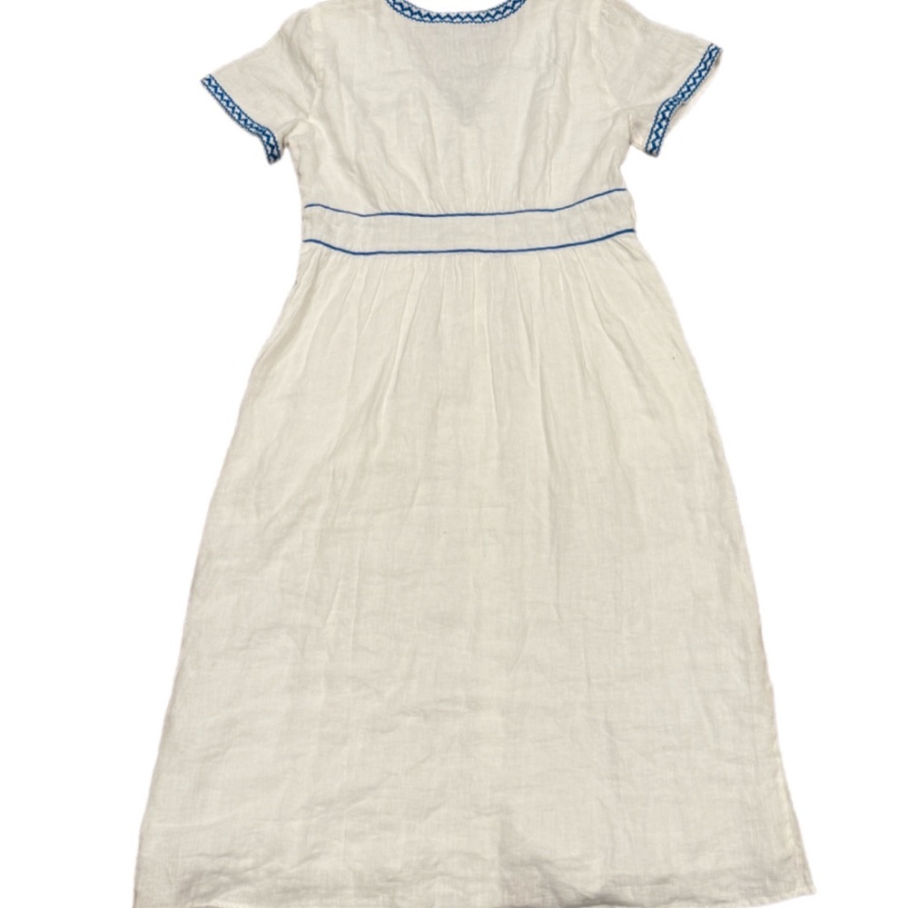 J.Crew White 100% Linen Embroidered Midi Dress Blue Ric Rac Button Front Size 12 - Picture 4 of 11